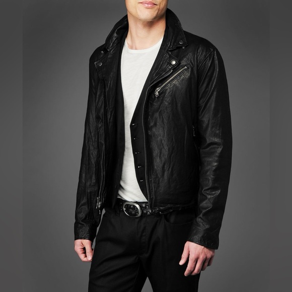 John Varvatos Asymmetrical Leather biker Jacket. Size large - Picture 3 of 9